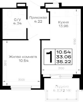 1-к квартира, вторичка, 35м2, 1/4 этаж