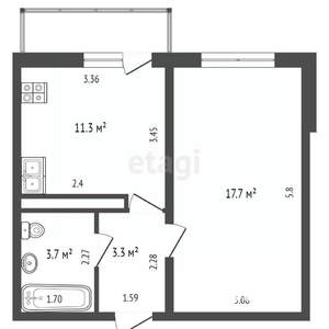 1-к квартира, вторичка, 39м2, 9/16 этаж