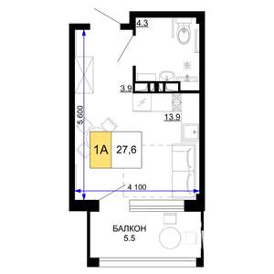 1-к квартира, строящийся дом, 28м2, 8/9 этаж