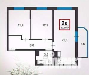 2-к квартира, вторичка, 64м2, 3/16 этаж