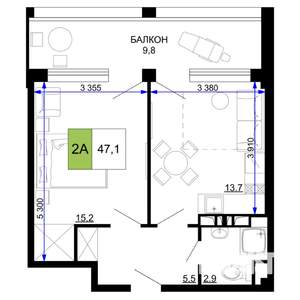 2-к квартира, вторичка, 47м2, 9/9 этаж