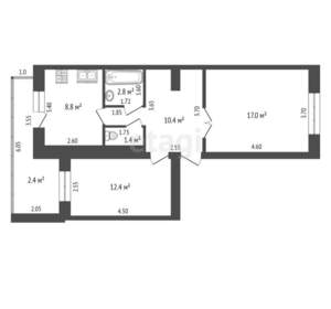 2-к квартира, вторичка, 56м2, 4/6 этаж
