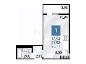 Студия квартира, сданный дом, 24м2, 7/17 этаж