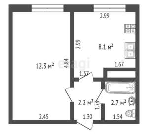 1-к квартира, вторичка, 25м2, 1/6 этаж