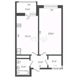 1-к квартира, вторичка, 43м2, 9/10 этаж