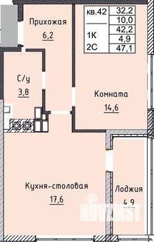 2-к квартира, строящийся дом, 47м2, 2/4 этаж