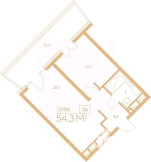 2-к квартира, вторичка, 54м2, 7/9 этаж