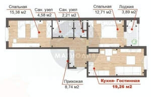 2-к квартира, вторичка, 65м2, 9/19 этаж