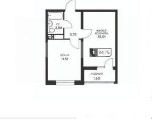 1-к квартира, строящийся дом, 35м2, 2/20 этаж