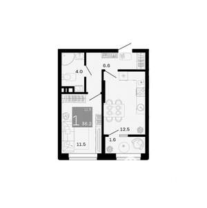 1-к квартира, вторичка, 36м2, 7/12 этаж