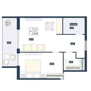 1-к квартира, вторичка, 49м2, 2/9 этаж