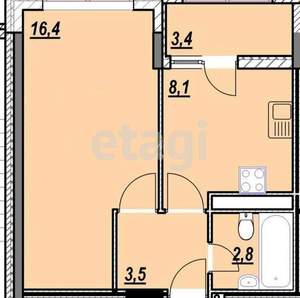 1-к квартира, вторичка, 34м2, 5/10 этаж