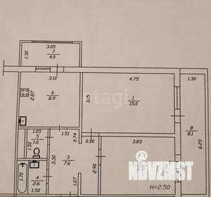 2-к квартира, вторичка, 47м2, 1/9 этаж