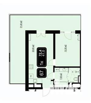 1-к квартира, вторичка, 72м2, 8/9 этаж