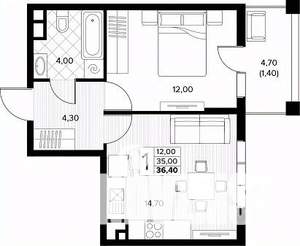 1-к квартира, строящийся дом, 36м2, 5/8 этаж