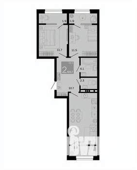 2-к квартира, вторичка, 65м2, 8/12 этаж