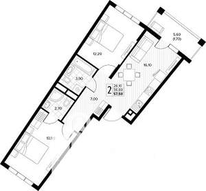 2-к квартира, строящийся дом, 58м2, 6/8 этаж