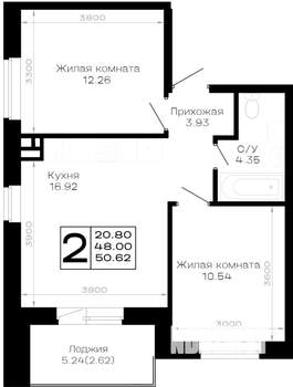 2-к квартира, строящийся дом, 51м2, 4/4 этаж
