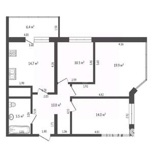 3-к квартира, вторичка, 75м2, 6/23 этаж