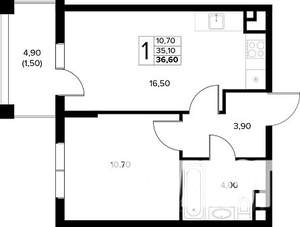 1-к квартира, строящийся дом, 37м2, 7/8 этаж
