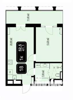 1-к квартира, вторичка, 53м2, 2/9 этаж