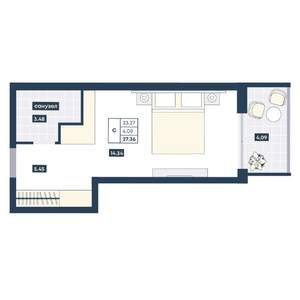 Студия квартира, вторичка, 28м2, 3/9 этаж