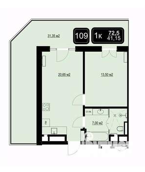 1-к квартира, вторичка, 73м2, 4/9 этаж