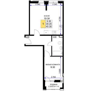 1-к квартира, вторичка, 40м2, 2/9 этаж