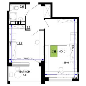 2-к квартира, строящийся дом, 46м2, 8/9 этаж