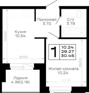 1-к квартира, вторичка, 30м2, 1/4 этаж