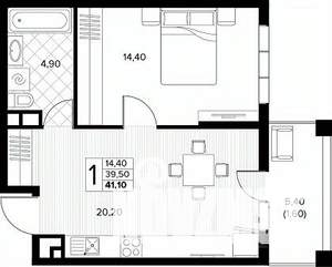 1-к квартира, строящийся дом, 41м2, 5/8 этаж