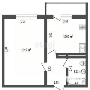 1-к квартира, вторичка, 38м2, 12/16 этаж