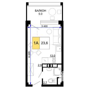 1-к квартира, строящийся дом, 24м2, 3/9 этаж