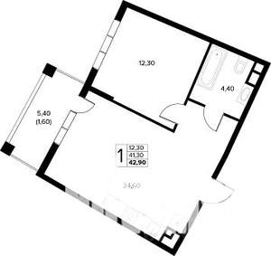 1-к квартира, строящийся дом, 43м2, 3/8 этаж