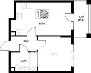 1-к квартира, строящийся дом, 37м2, 1/8 этаж