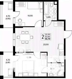 2-к квартира, вторичка, 57м2, 1/8 этаж