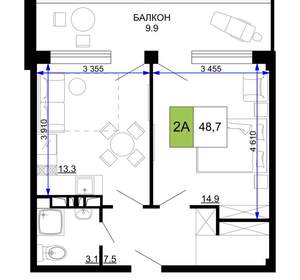 2-к квартира, вторичка, 49м2, 2/9 этаж