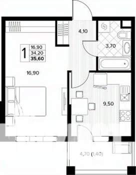 1-к квартира, строящийся дом, 36м2, 2/8 этаж