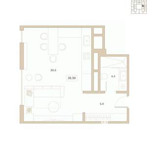 Студия квартира, вторичка, 38м2, 2/7 этаж