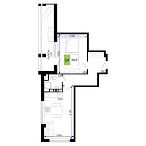 2-к квартира, строящийся дом, 59м2, 7/9 этаж