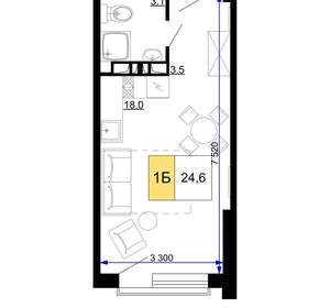 1-к квартира, вторичка, 25м2, 4/9 этаж