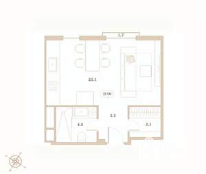 Студия квартира, вторичка, 36м2, 7/7 этаж