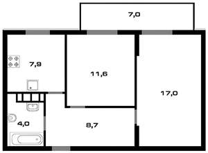 2-к квартира, вторичка, 51м2, 4/8 этаж