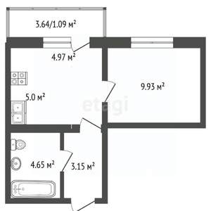 1-к квартира, вторичка, 30м2, 6/16 этаж