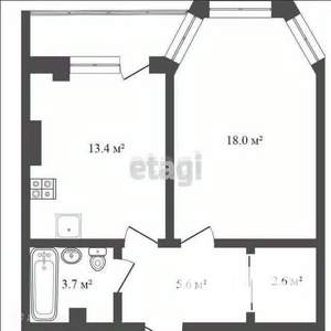 1-к квартира, вторичка, 48м2, 7/9 этаж
