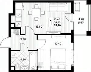 1-к квартира, строящийся дом, 36м2, 1/8 этаж