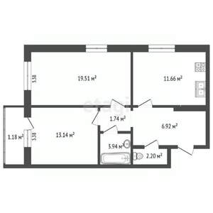 2-к квартира, вторичка, 59м2, 7/16 этаж