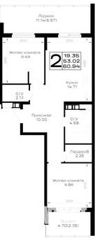 2-к квартира, вторичка, 61м2, 3/4 этаж