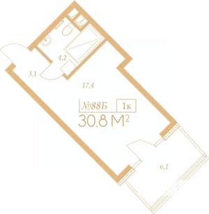 1-к квартира, вторичка, 35м2, 6/9 этаж