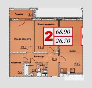 2-к квартира, вторичка, 68м2, 3/12 этаж
